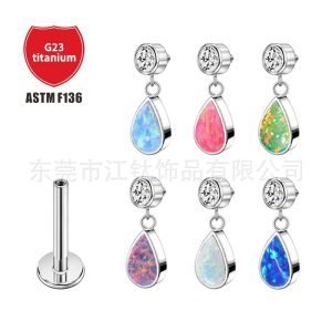 F136 Titanium Water Drop Ear Studs Pear-Shaped Bag Opal Cross-Border G23 Titanium Alloy Body Piercing Ear Bone Nails