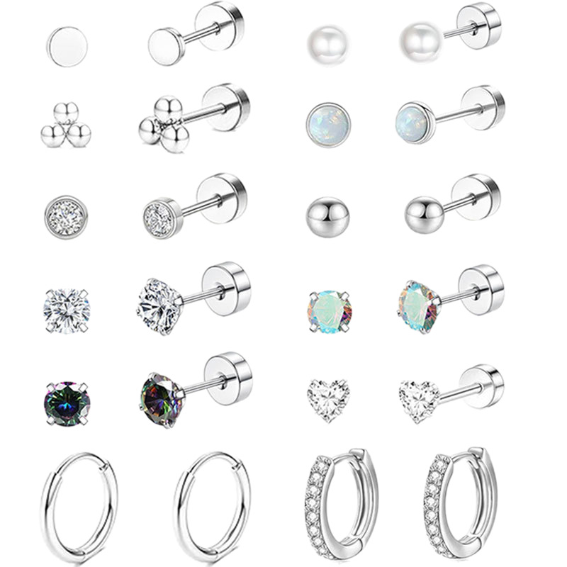 12 Pairs Stainless Steel Casual Zircon Stud Earrings Set Round Earrings for Women Men - Image 5