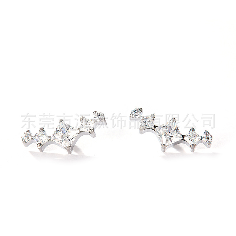 G23 Titanium Alloy Opal Square Cross Body Piercing Ear Stud - Gold/B9 Square Threaded - Image 3