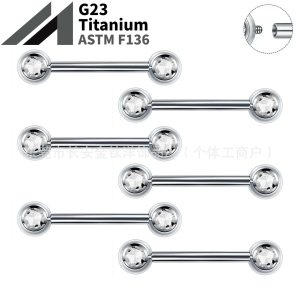 F136 Titanium Double-Headed Straight Rod Zircon Ball Ear Stud Lip Stud Ear Bone Stud G23 Titanium Alloy Body Piercing Jewelry