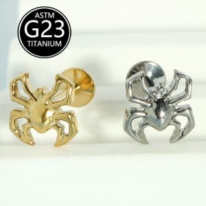 G23 Titanium Spider Lip Nail - Internally Threaded Ear Cartilage Stud for Helix Tragus Conch Piercing