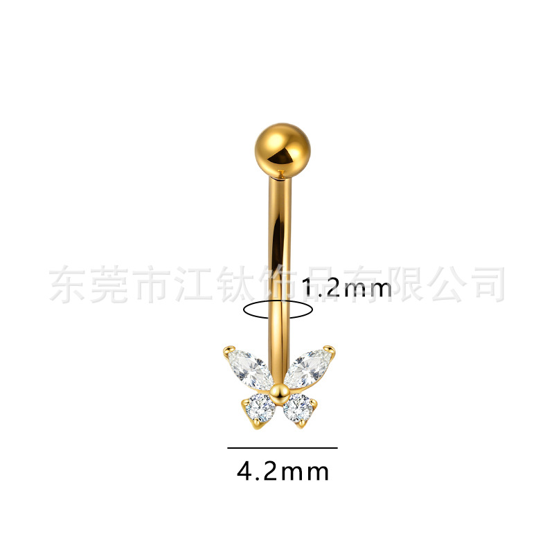 G23 Titanium Butterfly Eyebrow Stud with CZ Inlay, Gold, 1.2mm x 10mm, Threadless, Body Piercing Jewelry - Image 2