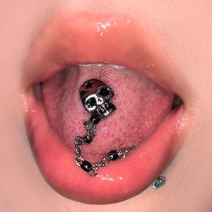 Devil Skull Chain Tongue Nail Titanium Steel Oil Dripping Sexy Y2K Tongue Piercing Jewelry
