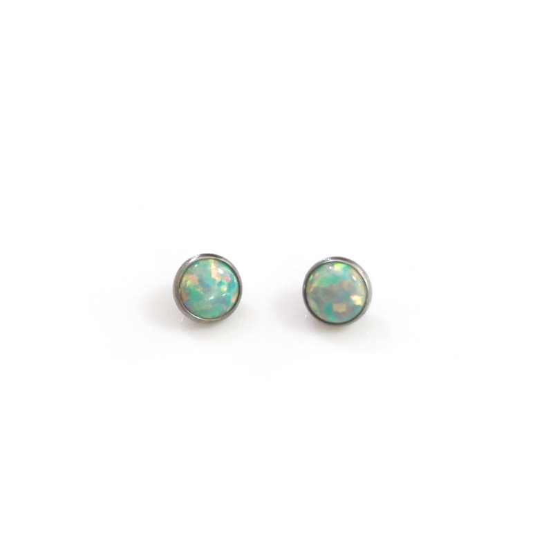 F136 Titanium Flat Opal Labret Stud Lip Piercing Jewelry - Threaded G23 Titanium Alloy Ear Nail - Image 5