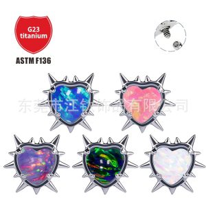 Titanium Alloy Heart-Shaped Opal Ear Stud - G23 ASTM F136 Piercing Jewelry