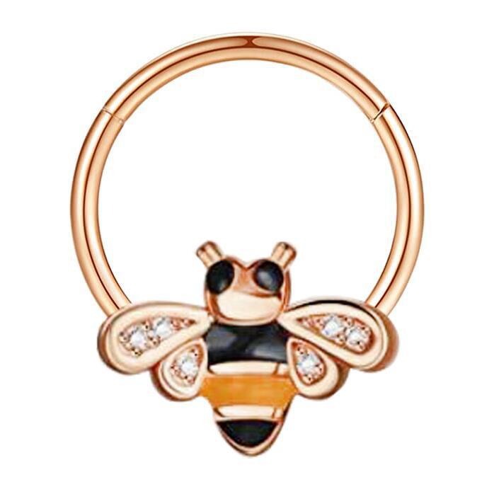 Rose Gold Star Nose Ring Clip Septum Piercing Jewelry - 316L Surgical Steel, 1.2x10mm, Bee Pendant Design - Image 3