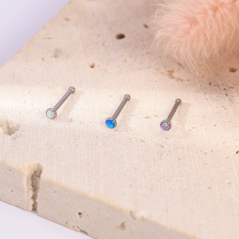 European American Hot Sale Stainless Steel Opal Nose Stud Opal Nose Jewelry Body Piercing Direct Sales - Image 4