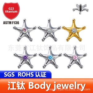 G23 Titanium Alloy Star-Shaped Zircon Inlaid Body Piercing Earrings Ear Cartilage Stud