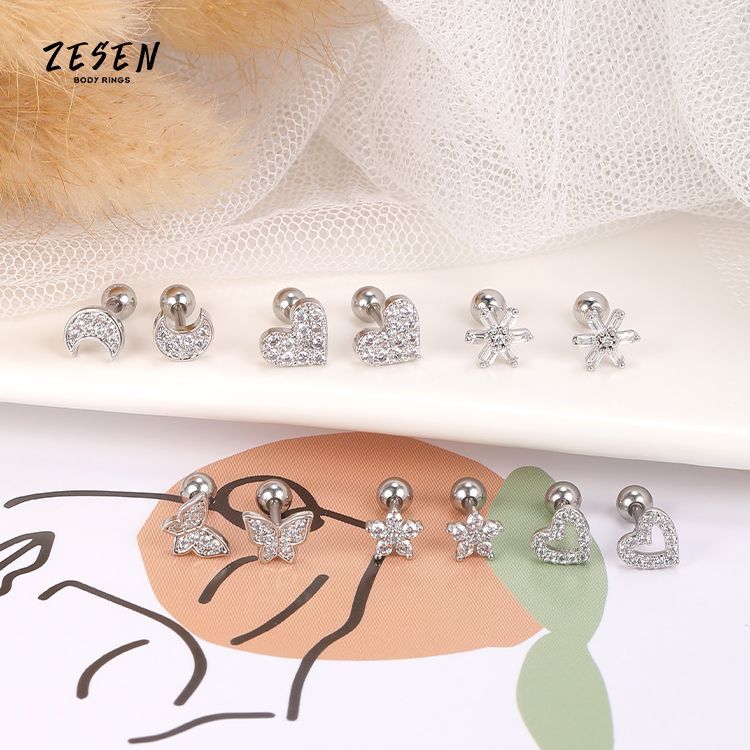 Advanced Flower Diamond Ear Stud - 316L Surgical Steel Butterfly Ear Bone Stud for Women - Image 3