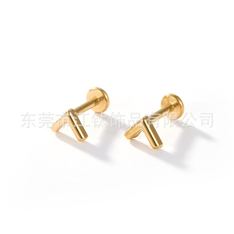 G23 Titanium ASTM F136 Letter Earring - Gold Cartilage Stud Simple English Alphabet Piercing Jewelry - Image 5