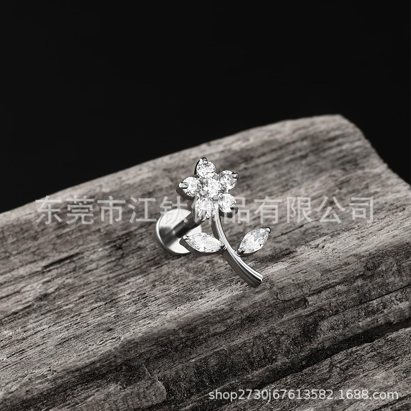 G23 Titanium Flower Earring with CZ for Cartilage Piercing - Helix Tragus Ear Bone Stud - Image 4