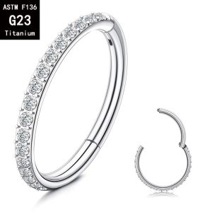 F136 Titanium Flat Side Zircon Nose Ring Earring - Seamless Closed Ring Piercing Jewelry