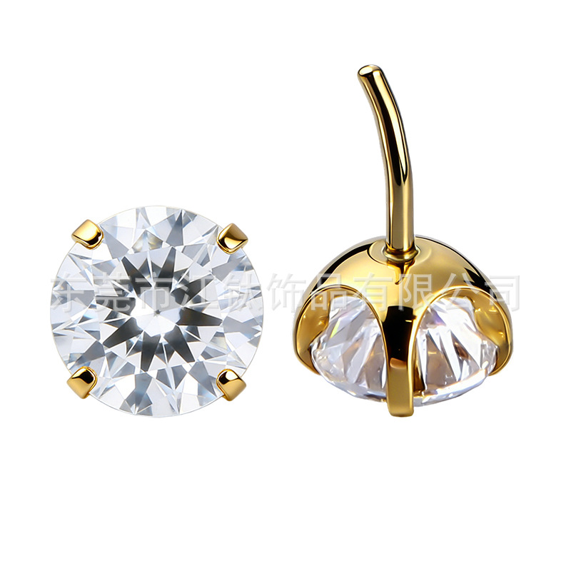 F136 Titanium Ear Stud with 18K Gold Claw Setting and Round Zircon - G23 Alloy Body Piercing Cartilage Stud - Image 5