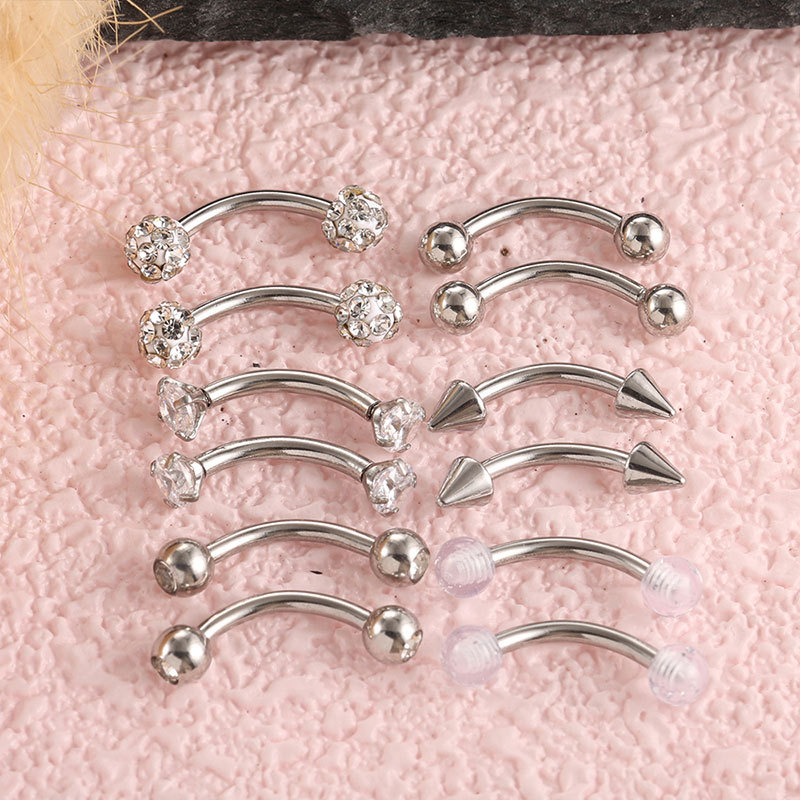 12-Piece Stainless Steel Curved Barbell Set - Pearl Zircon 16G Eyebrow, Lip, and Cartilage Piercing Jewelry - Image 2
