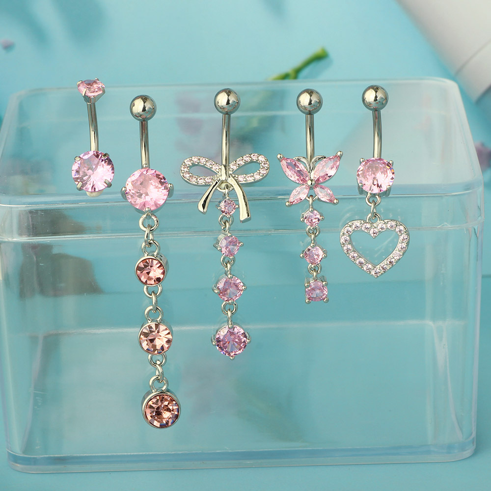 Amazon Best Selling Navel Ring Pink Zircon Belly Button Piercing Jewelry 316L Surgical Steel Geometric Style - Image 3