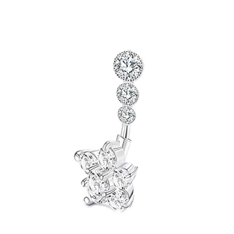 Zircon Belly Button Ring Dangle Piercing Jewelry - White Gold Tone Copper, Sparkle Navel Ring for Women - Image 2
