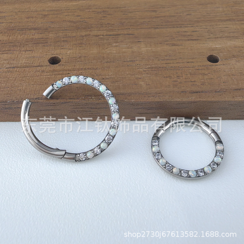 G23 Titanium Nose Ring with Opal Inlay - Cross-border ASTM F136 Titanium Alloy Body Piercing Jewelry for Ear Cartilage Helix Tragus Daith - Image 4