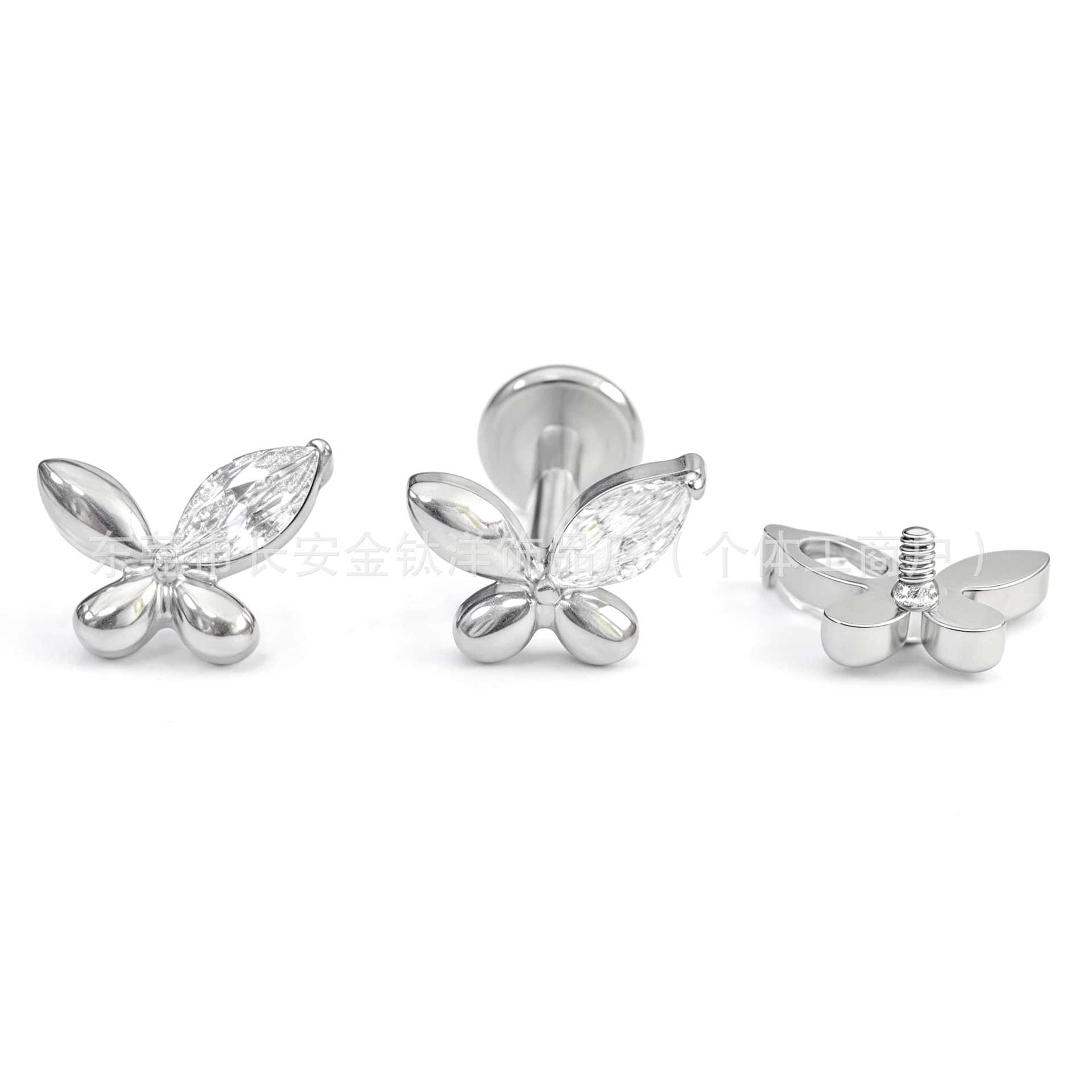 F136 Titanium Butterfly Micro-Paved Zircon Lip Nose Ear Bone Nail G23 Alloy Body Piercing Jewelry - Image 3