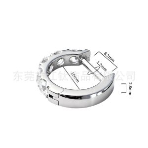 G23 Titanium Alloy Earrings Cartilage Stud D-Shape Zircon Inlaid Piercing Jewelry 14G 12mm