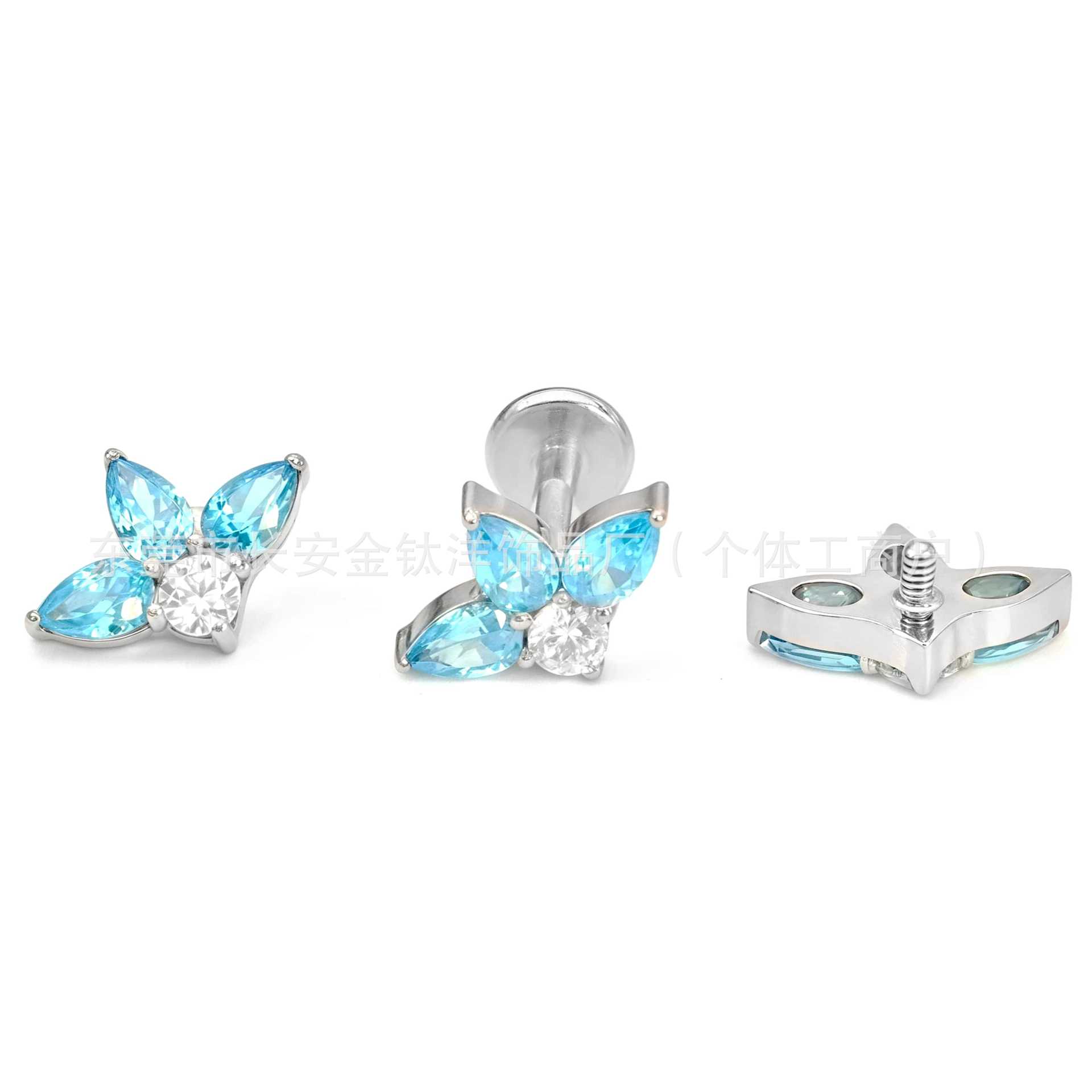 F136 Titanium Internal Thread Full Diamond Leaf Zircon Lip Nose Ear Nail Piercing Jewelry G23 Titanium Alloy - Image 2