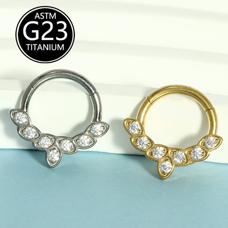 G23 Titanium Nose Ring Closed Ring Piercing Jewelry with Zircon and Diamond, European American Style Nose Jewelry - Image 2