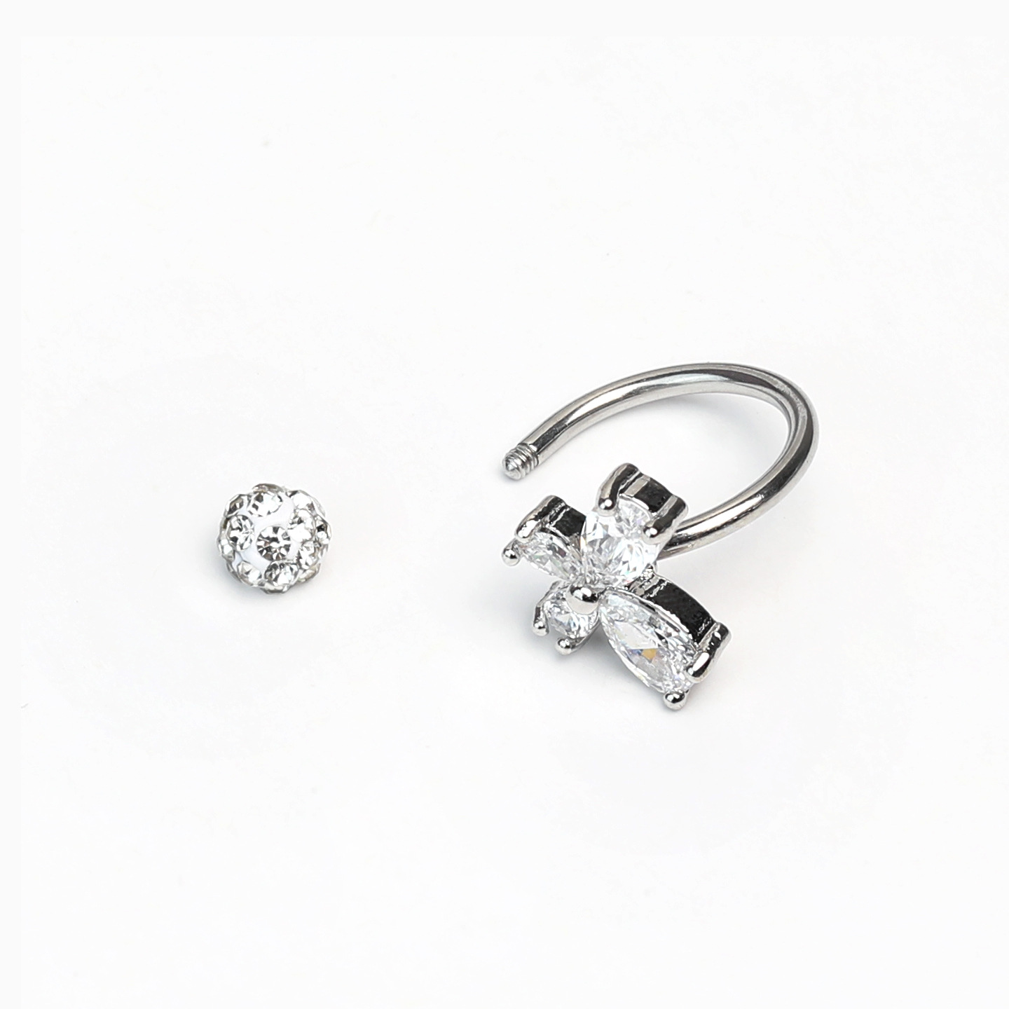 Sparkling Zircon Butterfly Lip Ring with Diamond-Studded Mud Ball Titanium Steel Ear Cartilage Ring C-Ring Horseshoe Ring Lip Stud Piercing Jewelry - Image 4