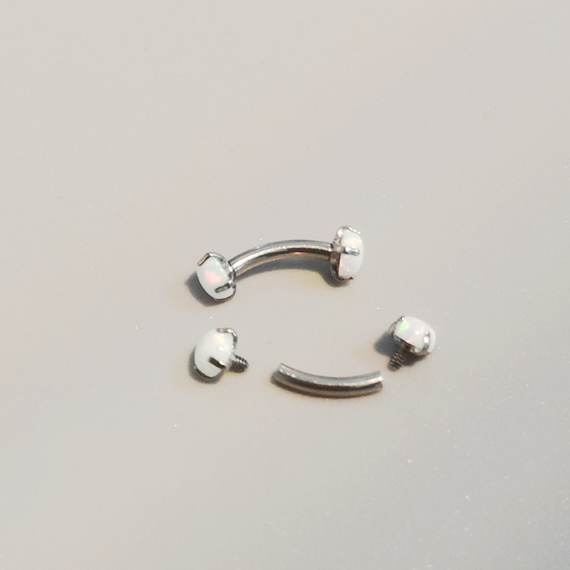 G23 Titanium Eyebrow Ring 16G Curved Barbell with Opal ASTM F136 Piercing Jewelry Inner Thread Ear Nail - Image 2