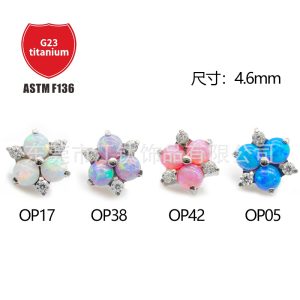 G23 Titanium Ear Stud Opal Inlaid Zircon Flower Cartilage Piercing Jewelry