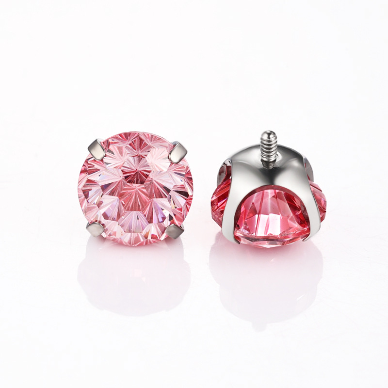 Zesen F136 Titanium Alloy Earring Bowl Bottom Gradient Fireworks Cut Round Bottom Heart Fireworks Zirconium G23 Titanium Earring Nail - Image 4