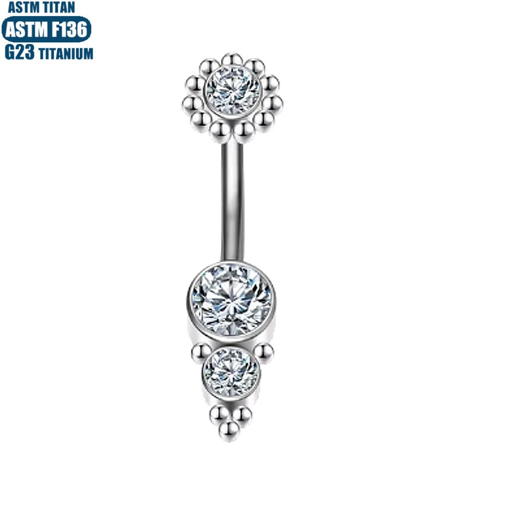 Titanium Alloy Zircon Internally Threaded Spiral Belly Button Ring F136 Silver 1.6*10mm - Image 2