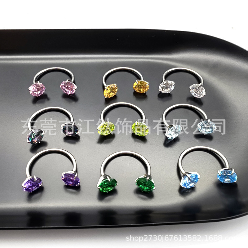 G23 Titanium Double Ended Zircon Horseshoe Ring Nose Ring Body Piercing Jewelry - Image 4