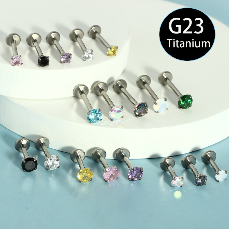 Long Threaded F136 Titanium Lip Stud with Internal Thread and Zirconia Stone, 16G Body Piercing Jewelry for Ear Cartilage, 6-10mm - Image 3