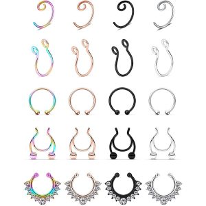 Non-Punch Nose Clip Stainless Steel Fake Piercing Nose Ring Combo Set Wholesale