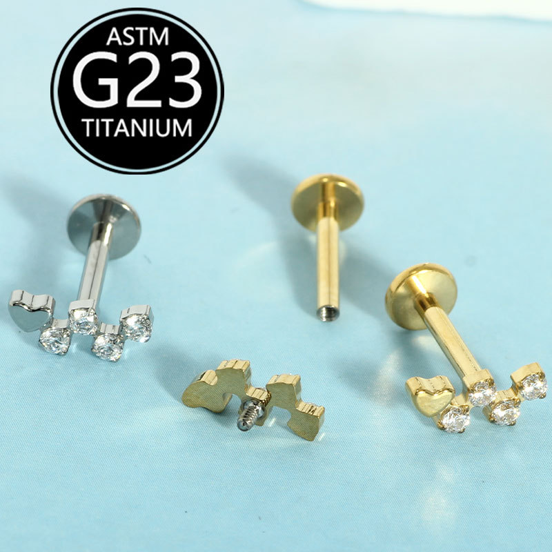 G23 Titanium Lip Nail Heart Diamond Ear Bone Nail Earrings 16g Labret Stud Body Piercing Jewelry Wholesale - Image 3