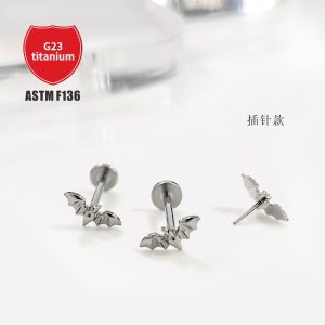 F136 Titanium Ear Cartilage Bat Pin Lip Nail Cross-border Hot Sale G23 Titanium Alloy Body Piercing Ear Studs