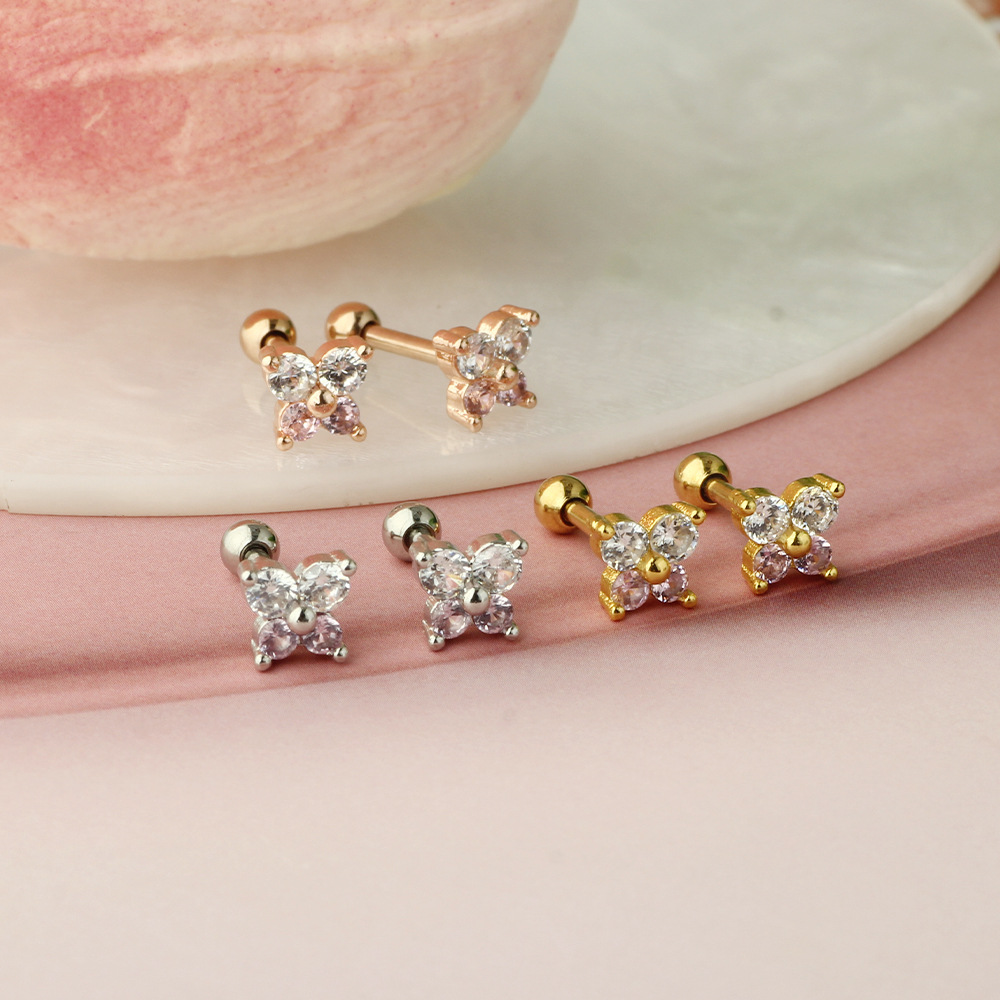 Rose Gold Butterfly Ear Stud CZ Cute Cartoon Stainless Steel Earring for Women Men Wholesale - Image 4