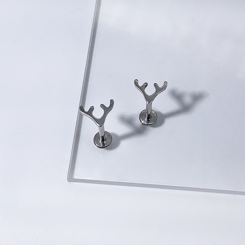 F136 Titanium Christmas Antler Stud Earring G23 Titanium Alloy Body Piercing Ear Bone Stud for Men Women - Image 3