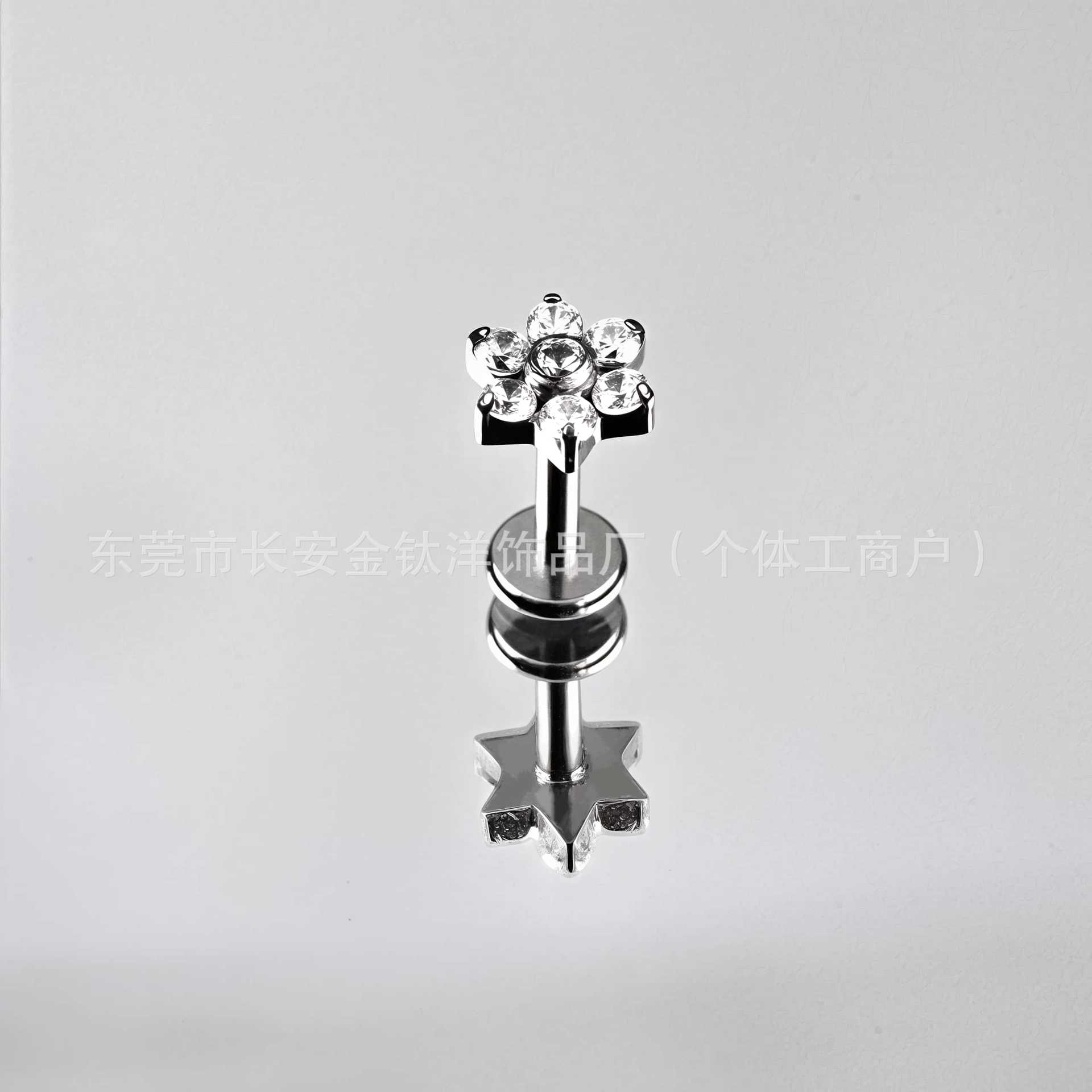 F136 Titanium 7-Drill Flower with Zirconium Internal Thread Labret Stud - G23 Titanium Lip/Ear/Ear Bone Piercing Jewelry - Image 4