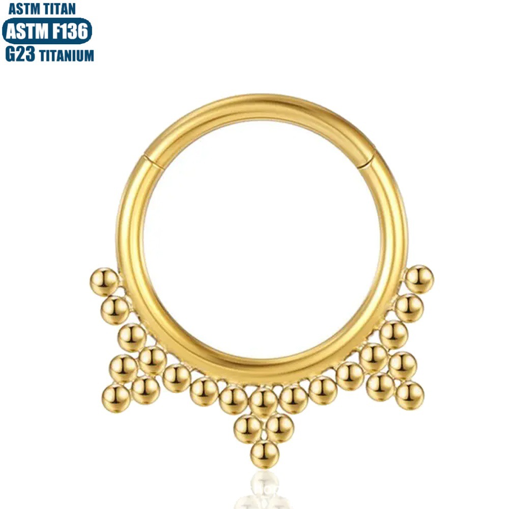F136 Titanium Alloy Nose Ring Welded Ball Cluster Shape Seamless Septum Ring Cartilage Ear Bone Ring Black 1.2x12mm - Image 2