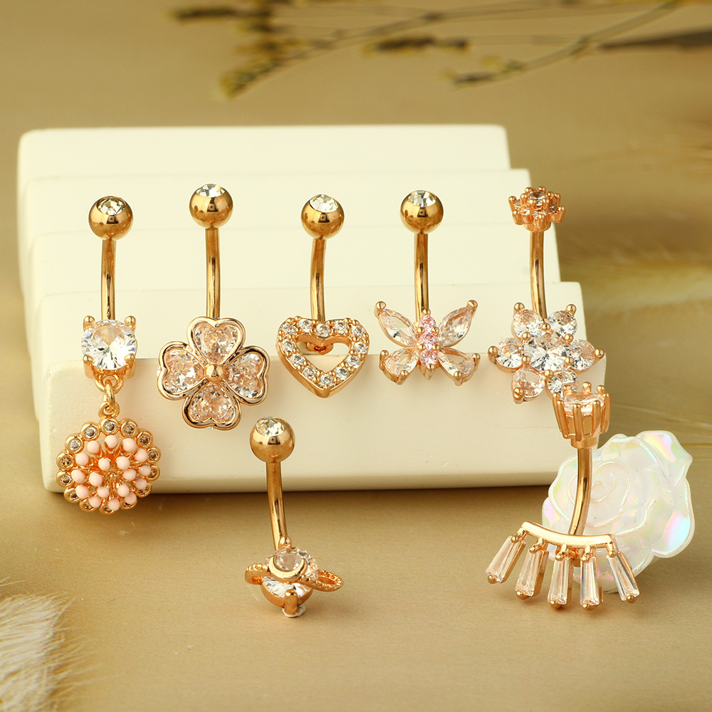 Stainless Steel Navel Ring with Zircon - Rose Gold Belly Button Piercing Jewelry - Image 4