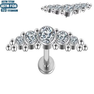 5 Zircon Bead Cluster Lip Ring 1.2x10mm Titanium Alloy Piercing Jewelry Ear Nail Lip Stud