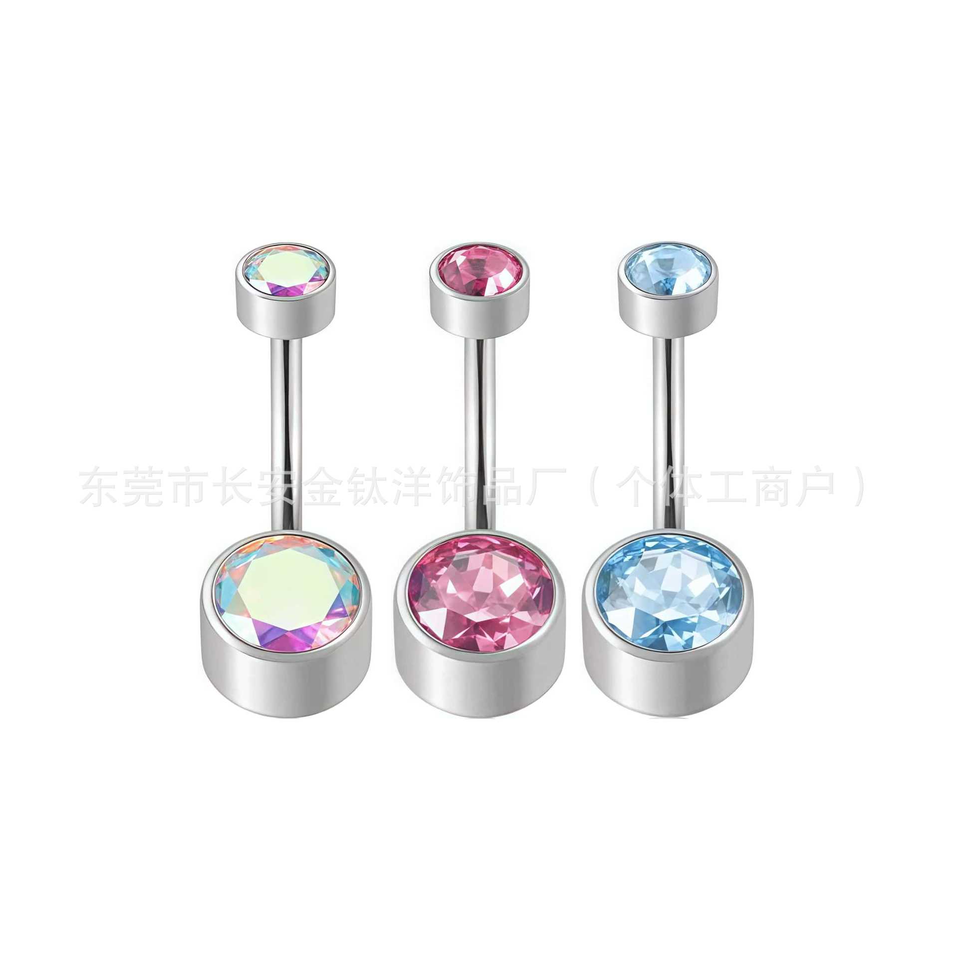F136 Titanium Internal Thread Cylindrical Navel Ring with 5A Zircon G23 Titanium Body Piercing - Image 2