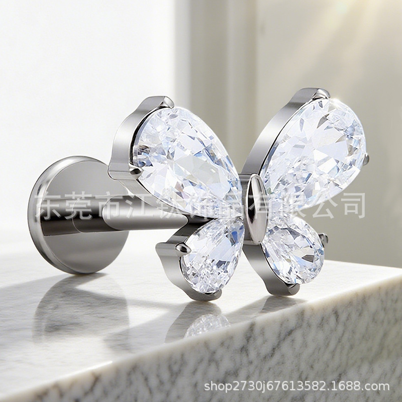 Butterfly Inlaid Zircon G23 Titanium Alloy Cartilage Stud Ear Piercing Jewelry for Women Men - Image 3
