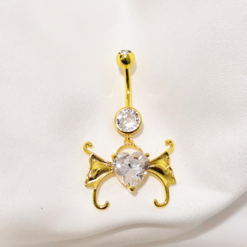 Heart-Shaped Zircon Wings Navel Ring Gold Belly Button Piercing Jewelry Wholesale - Image 4
