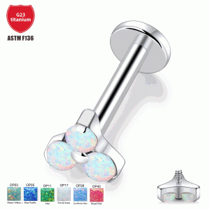 G23 Titanium Ear Nail Triangle Flower Bag with Opal Labret Stud Lip Nail Internal Thread Piercing Jewelry