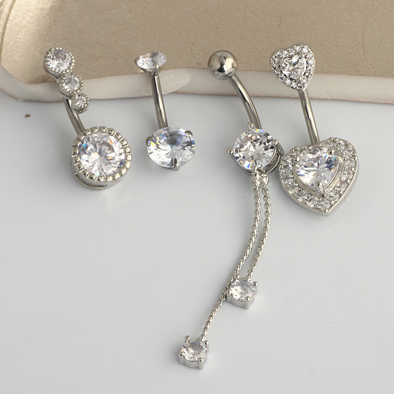 Love Stainless Steel Navel Ring Set - 4-Piece Belly Button Piercing Jewelry with CZ - Image 4