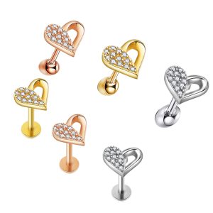Zircon Stainless Steel Ear Bone Screw Earrings Lip Ring Love Piercing Jewelry