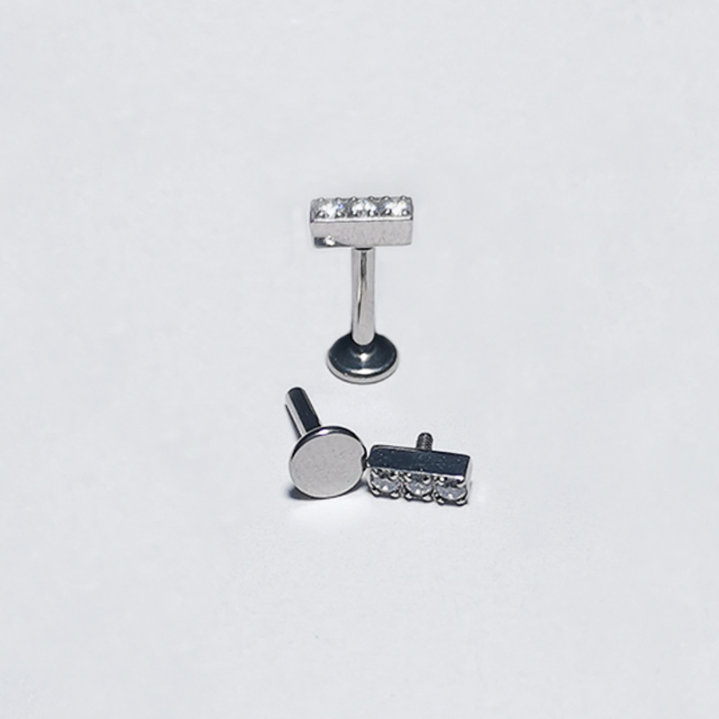 G23 Titanium Diamond Lip Labret Stud Internal Thread 1.2mm (16G) 5-12mm Flat Bottom Rod Piercing Jewelry F136 - Image 3