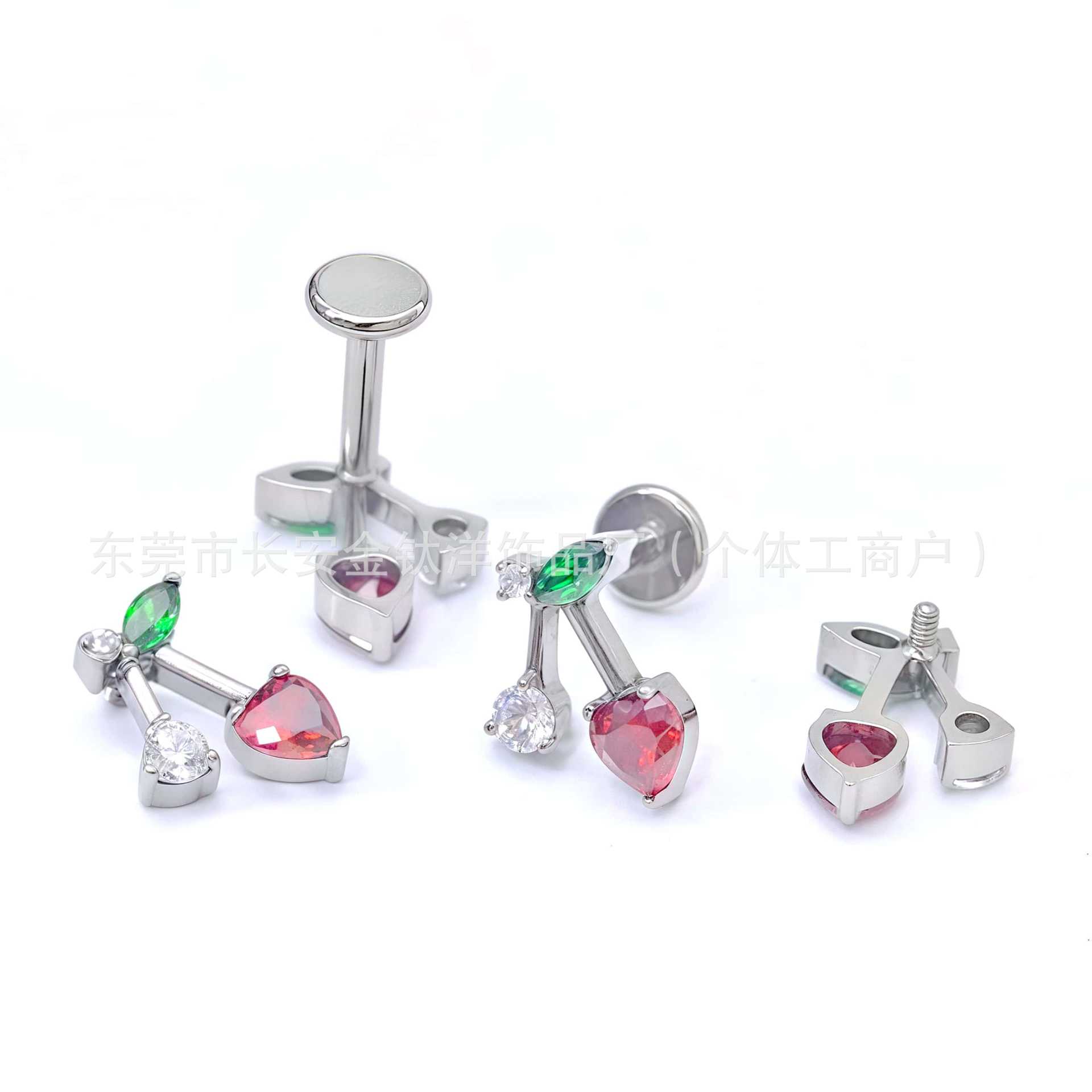 F136 Titanium Cute Cherry Heart Zircon Lip Labret Stud Piercing Jewelry - Image 4