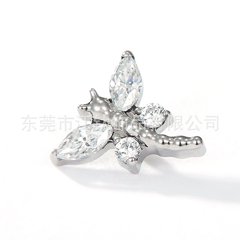 G23 Titanium Ear Bone Nail Zircon Dragonfly Stud - Gold White CZ Cartilage Piercing Jewelry - Image 5